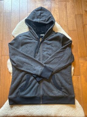LL Bean Sherpa Lined Hoodie Jacket Mens Large Reg. Herringbone Pattern